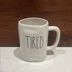 🔥‼️Rae Dunn White Ceramic Mug with "TIRED" Script‼️🔥